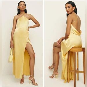 Reformation Myla Silk Dress Gown in Sunshine NWT